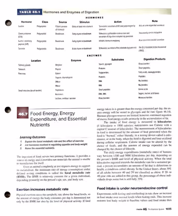 Textbook p. 1035: Table 46.1 and 46.7 Food Energy, Energy Expenditure, and Essential Nutrients